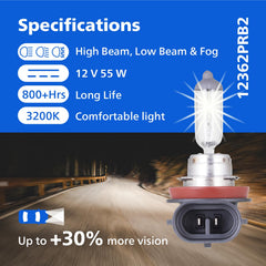 Philips Vision H11 low-beam visibility enhances distant recognition.