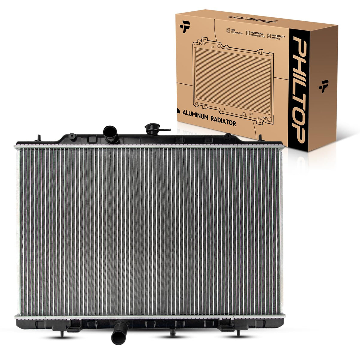 PHILTOP car radiator front view for Rogue showing direct-fit compatibility