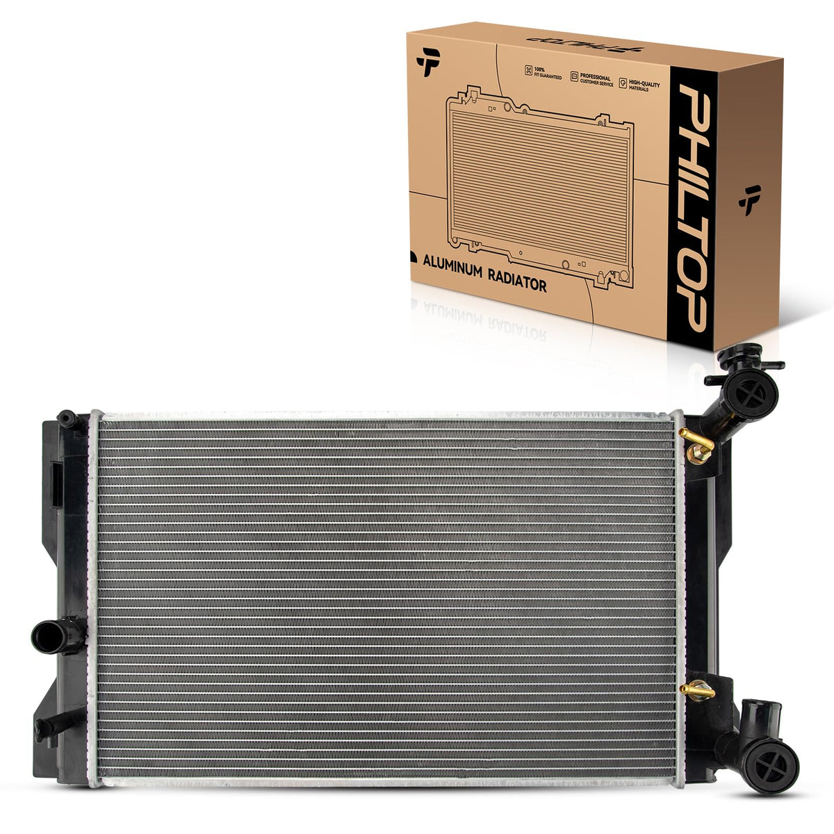 PHILTOP radiator front view showing durable aluminum housing for lasting cooling