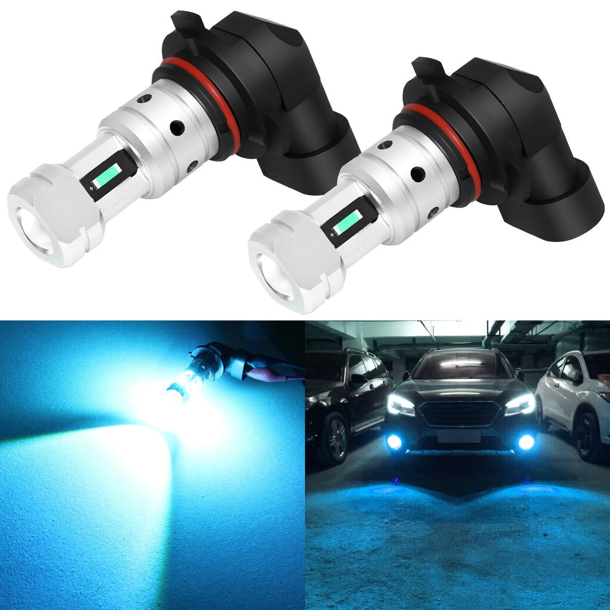PHINLION 9006 ice blue fog bulbs front view with penetrating fog beam