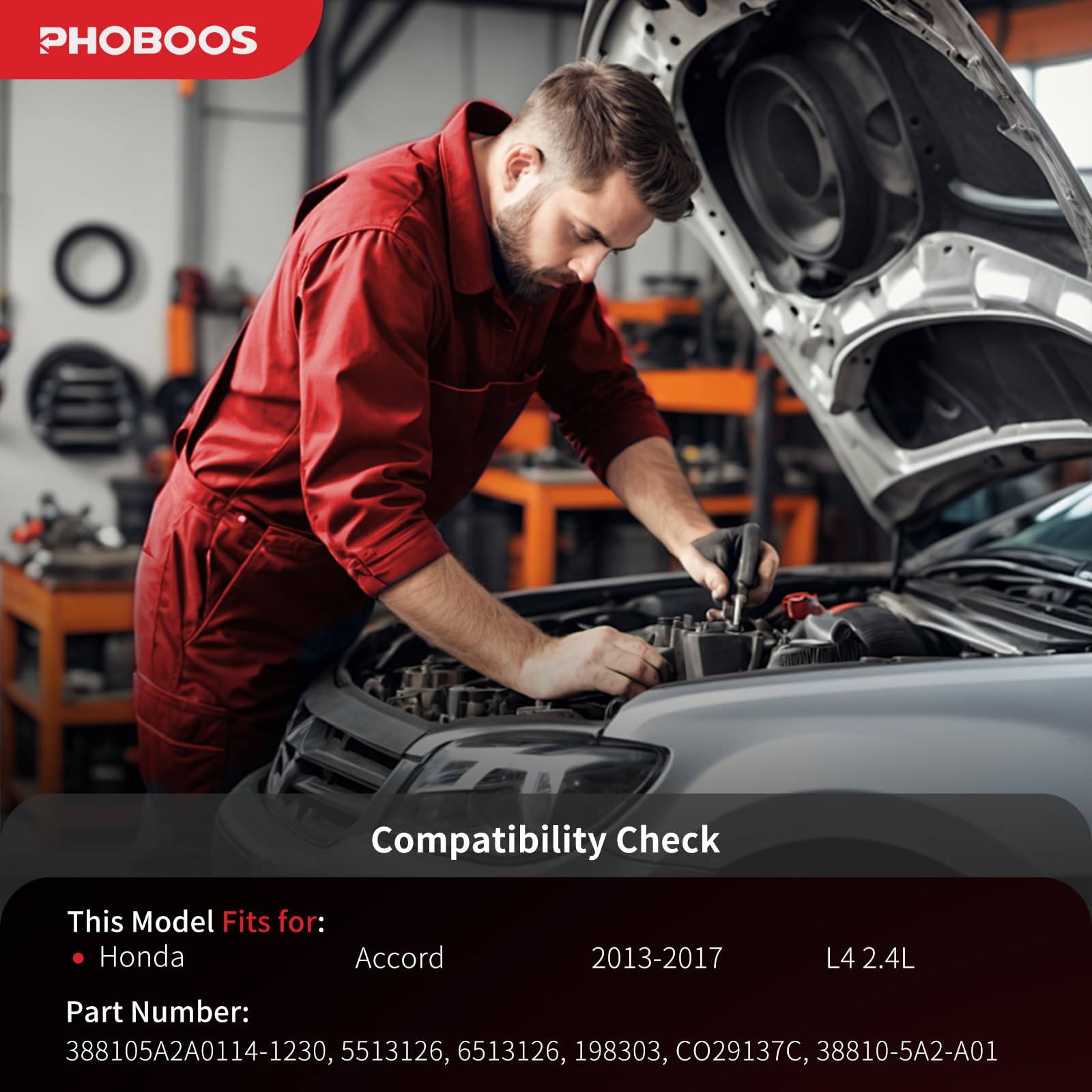 PHOBOOS AC compressor clutch side view highlighting easy bolt-on installation