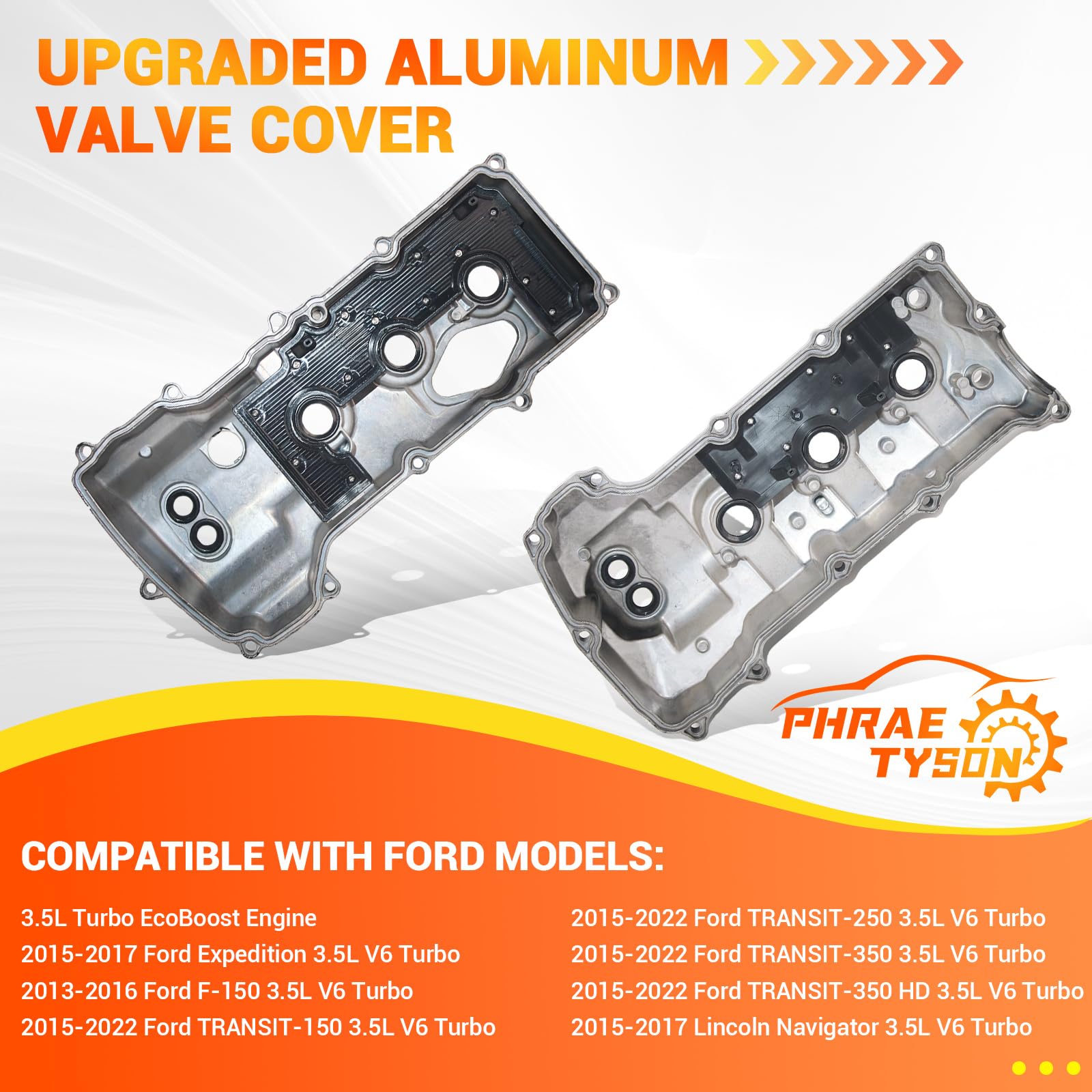 Phraetyson aluminum valve cover set showing durable, corrosion-resistant design