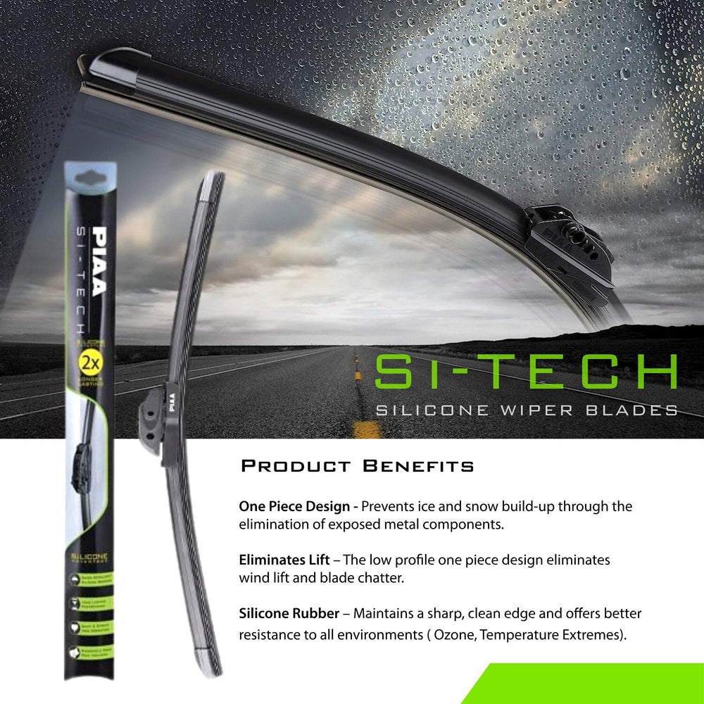 PIAA Si-Tech flat wiper design for consistent contact across the windshield.