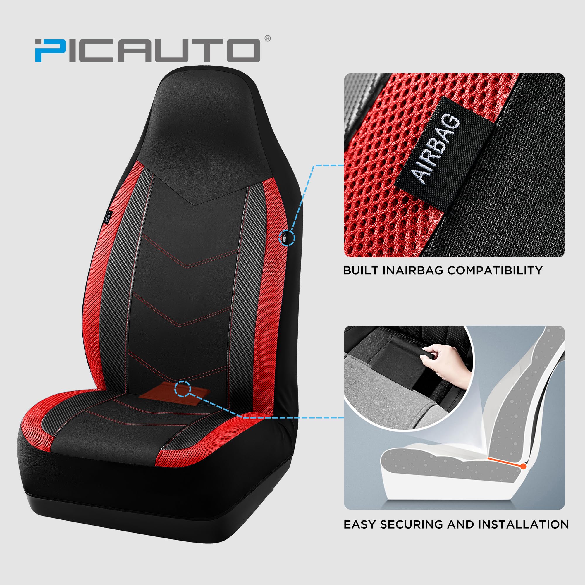 PIC AUTO airbag-compatible seat cover maintains safety with seamless side-airbag deployment.