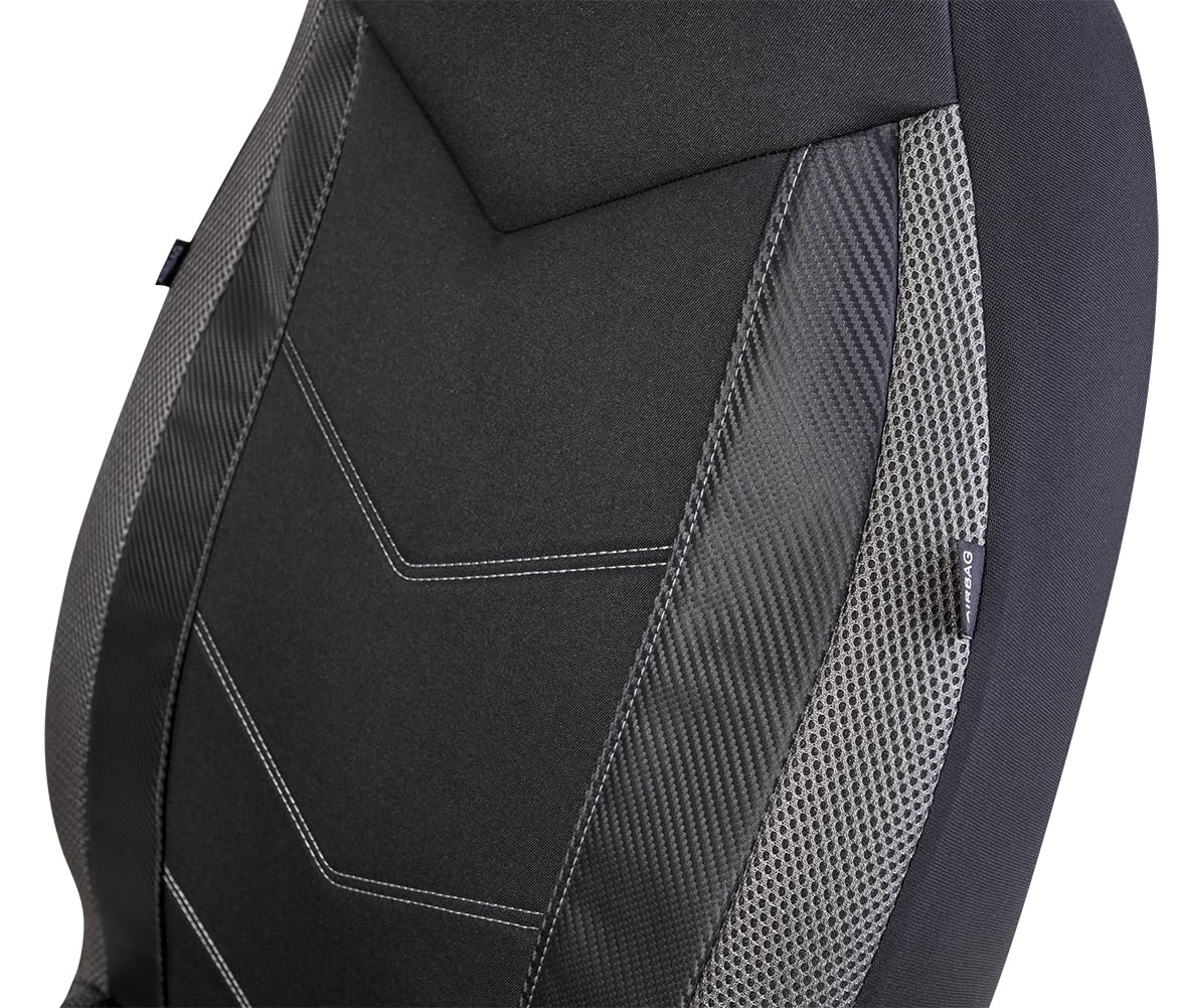 PIC AUTO universal front seat cover showing three-panel construction for snug fit.