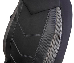 PIC AUTO universal front seat cover showing three-panel construction for snug fit.