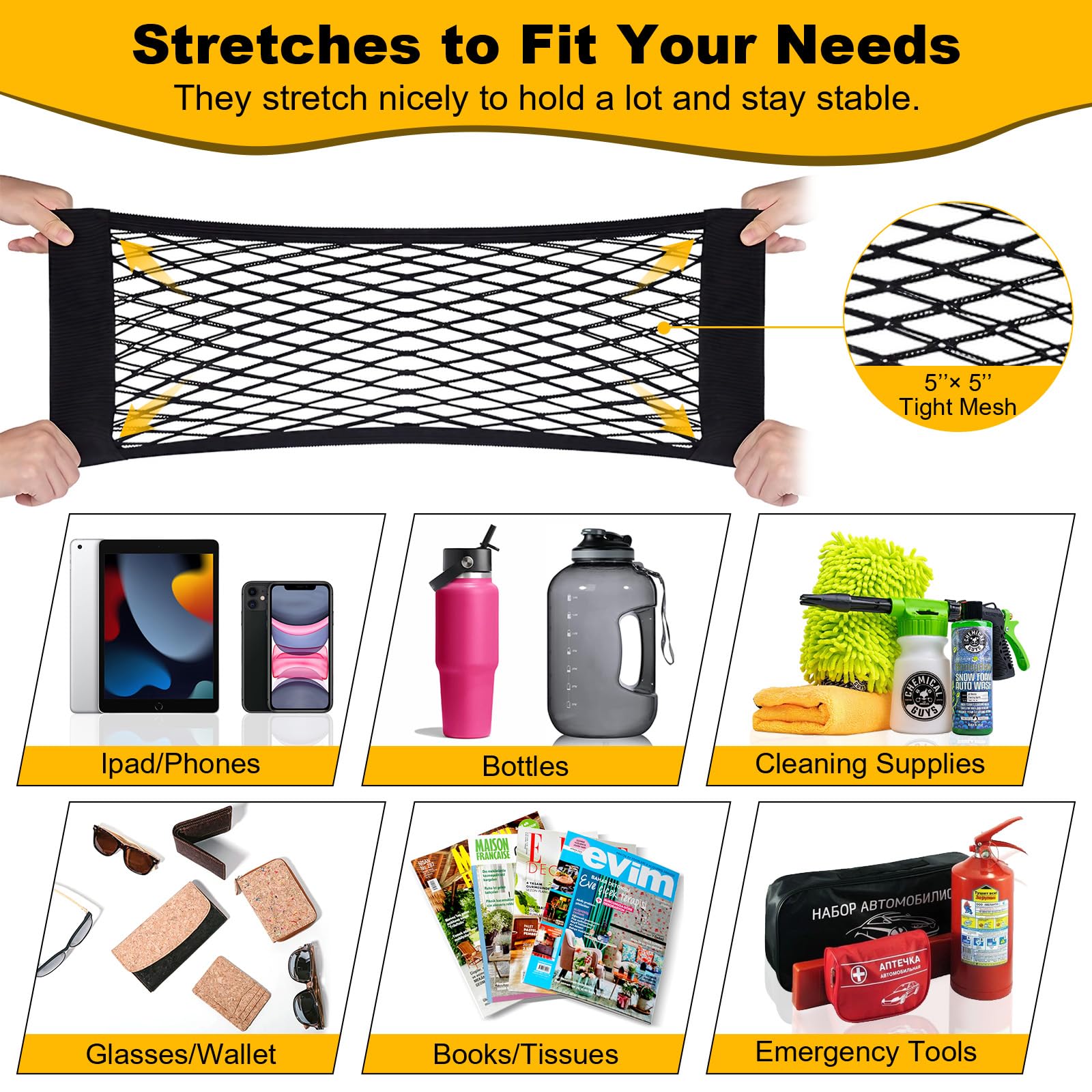PIFOOG car storage net pocket installed in trunk area keeping items stable
