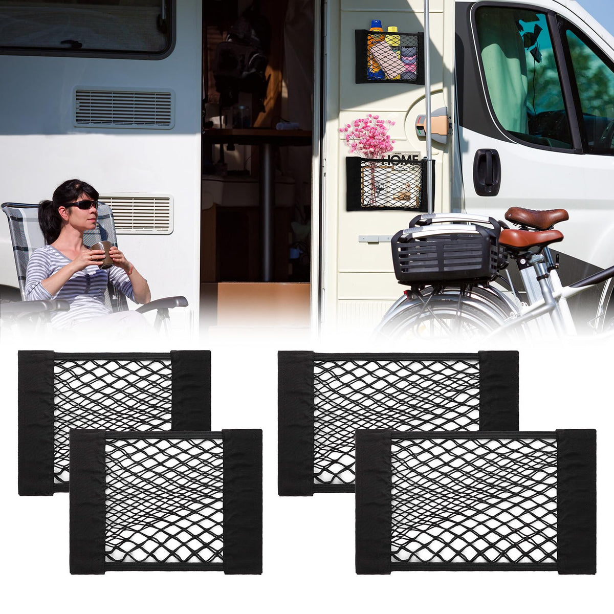 PIFOOG small car net pocket attached to trunk for secure storage.