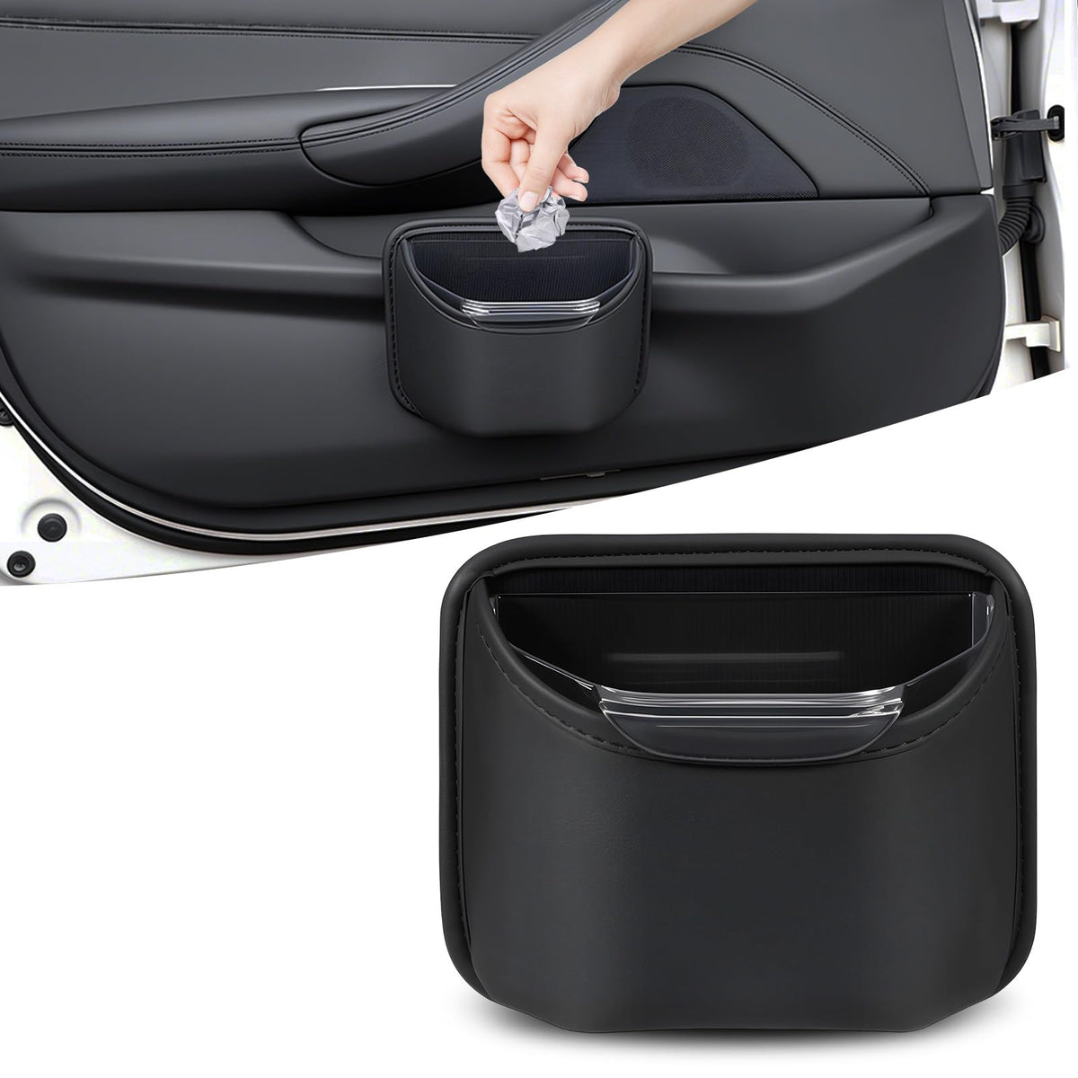 PIFOOG small car trash can with leather exterior for a tidy interior