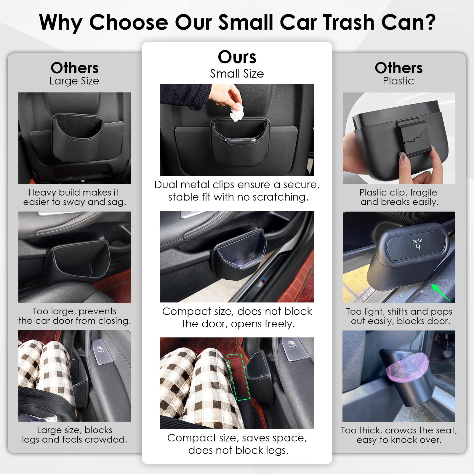 PIFOOG dual clip mount keeps trash can secure during drives