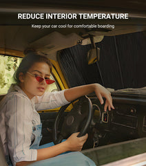 Pigenius windshield sunshade folds with storage bag for quick setup and transport.