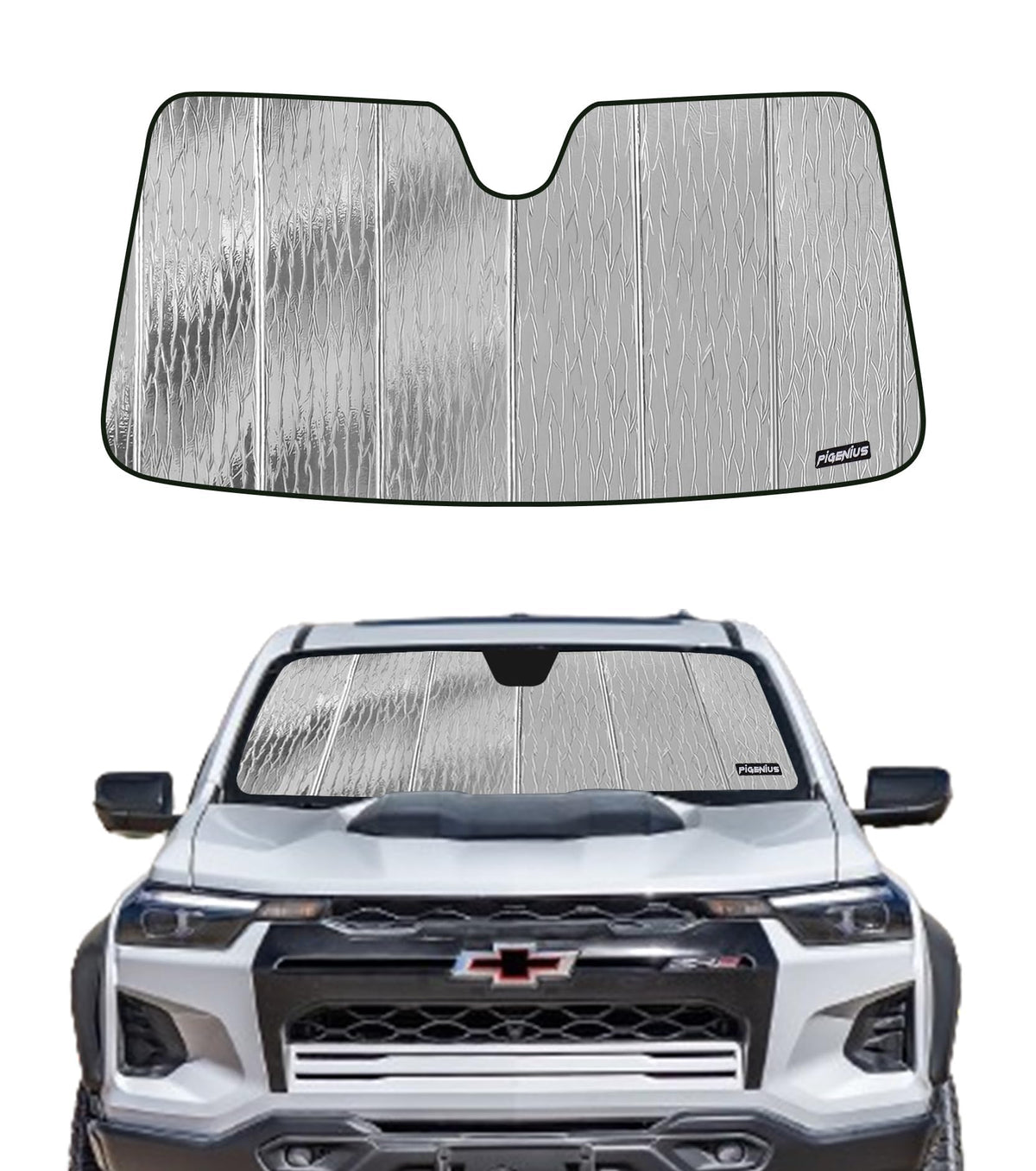 Pigenius windshield sunshade, front-accordion design, keeps the interior cool and secure.