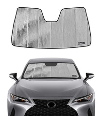 Pigenius windshield sunshade for Lexus IS300 blocks heat and protects dashboard.