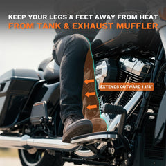 PIKPOP driver floorboard extension on Harley Road Glide provides extra reach for relaxed riding.