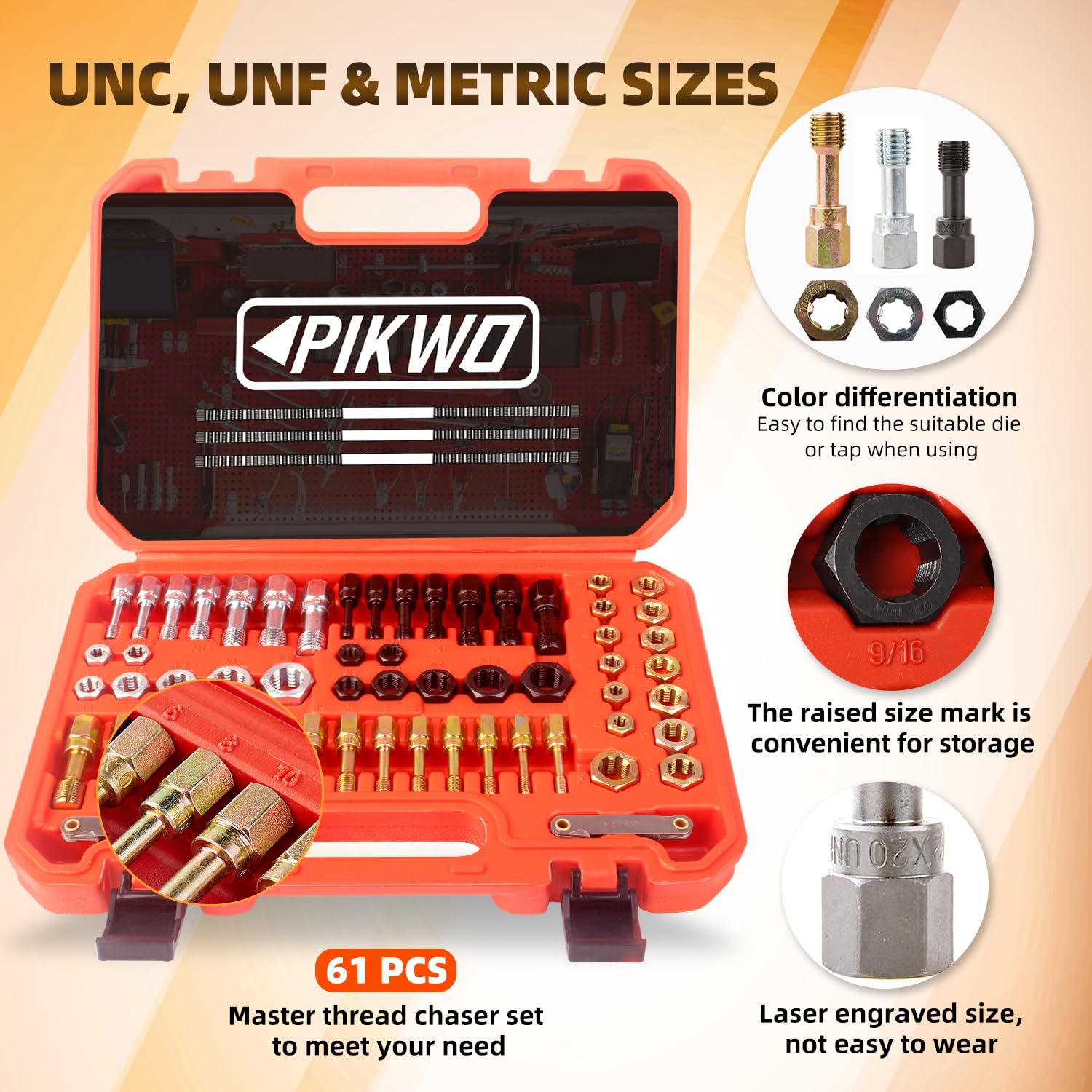 Pikwo thread pitch gauge included for precise identification