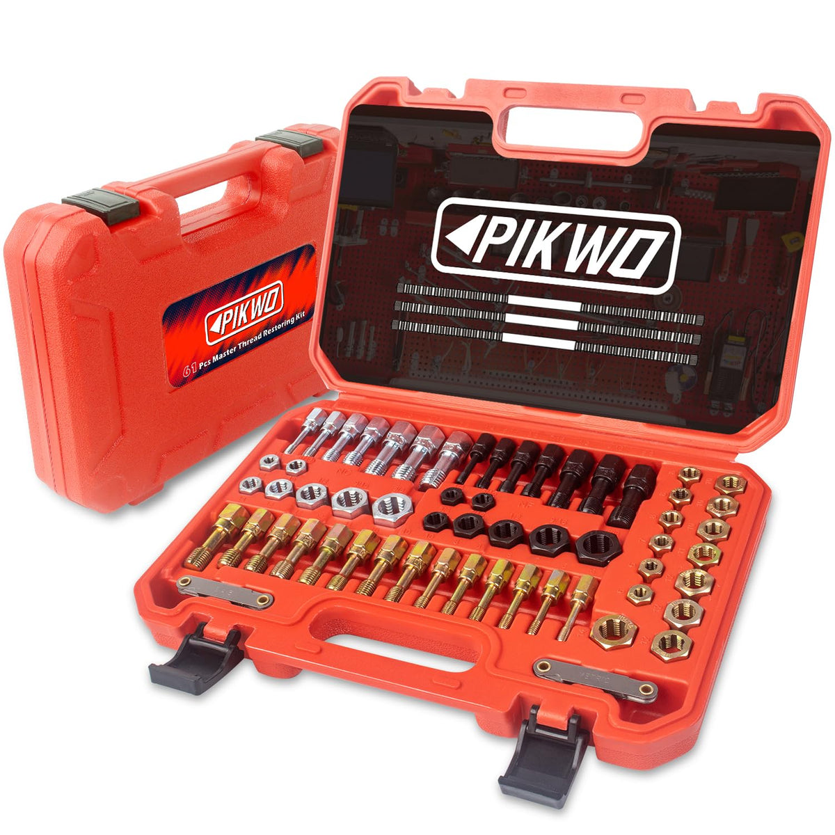 Pikwo 61Pcs thread chaser kit with UNC UNF and metric options for repair