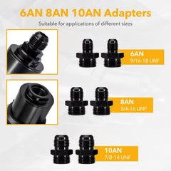 Pilida 8AN adapter enables broader fuel line compatibility.