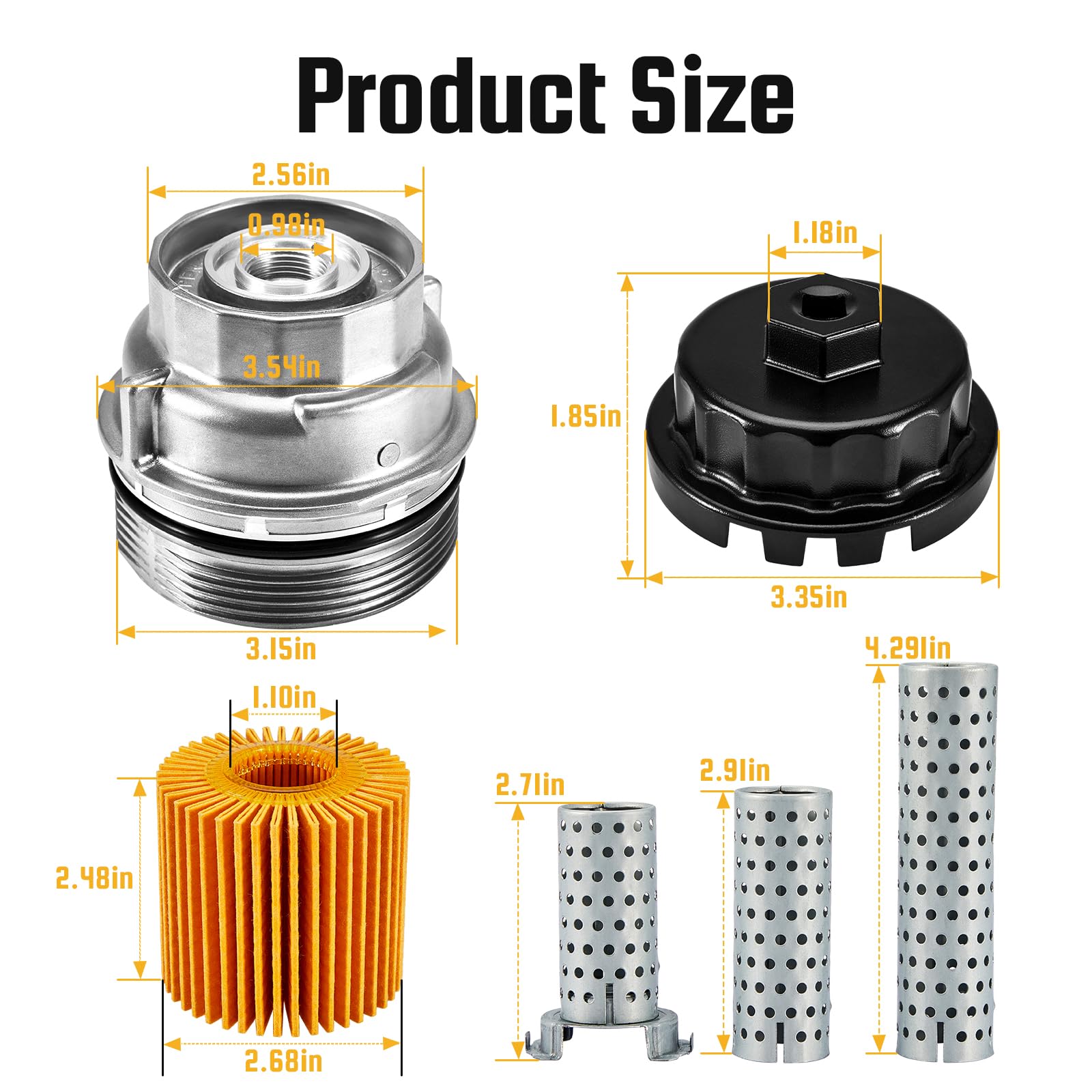 Pilida kit showing cap assembly, oil filter, wrench and tubes