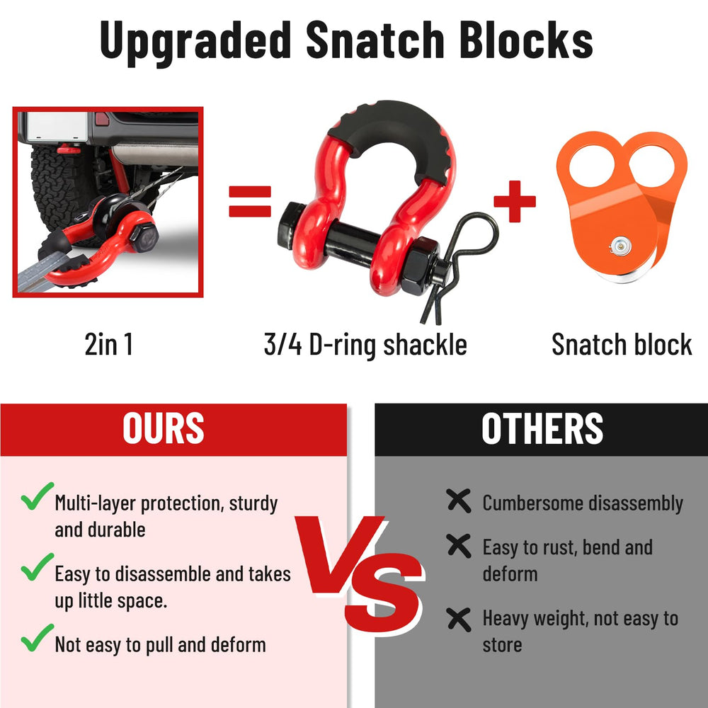 Pilida upgraded snatch block pulley system enhances winch efficiency and rope life.