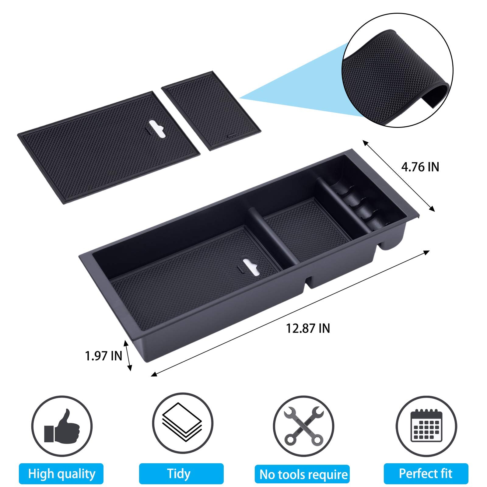 PIMCAR anti-slip rubber pads prevent movement and noise in the console