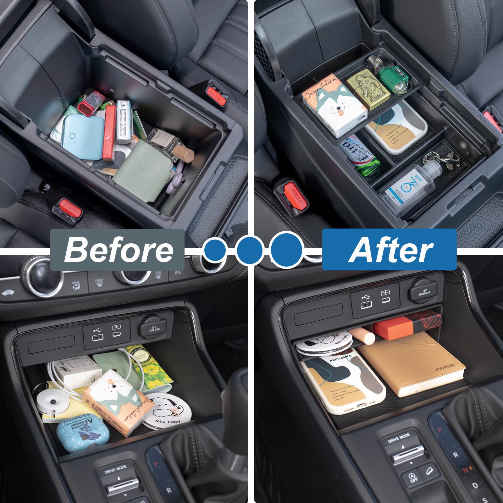PIMCAR anti-slip pads prevent items from rattling inside the console.