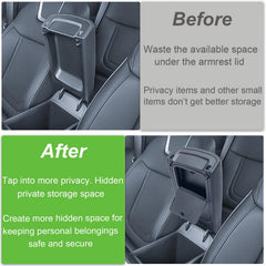 PIMCAR armrest hidden-box fitment, seamless integration without hindering lid closure.