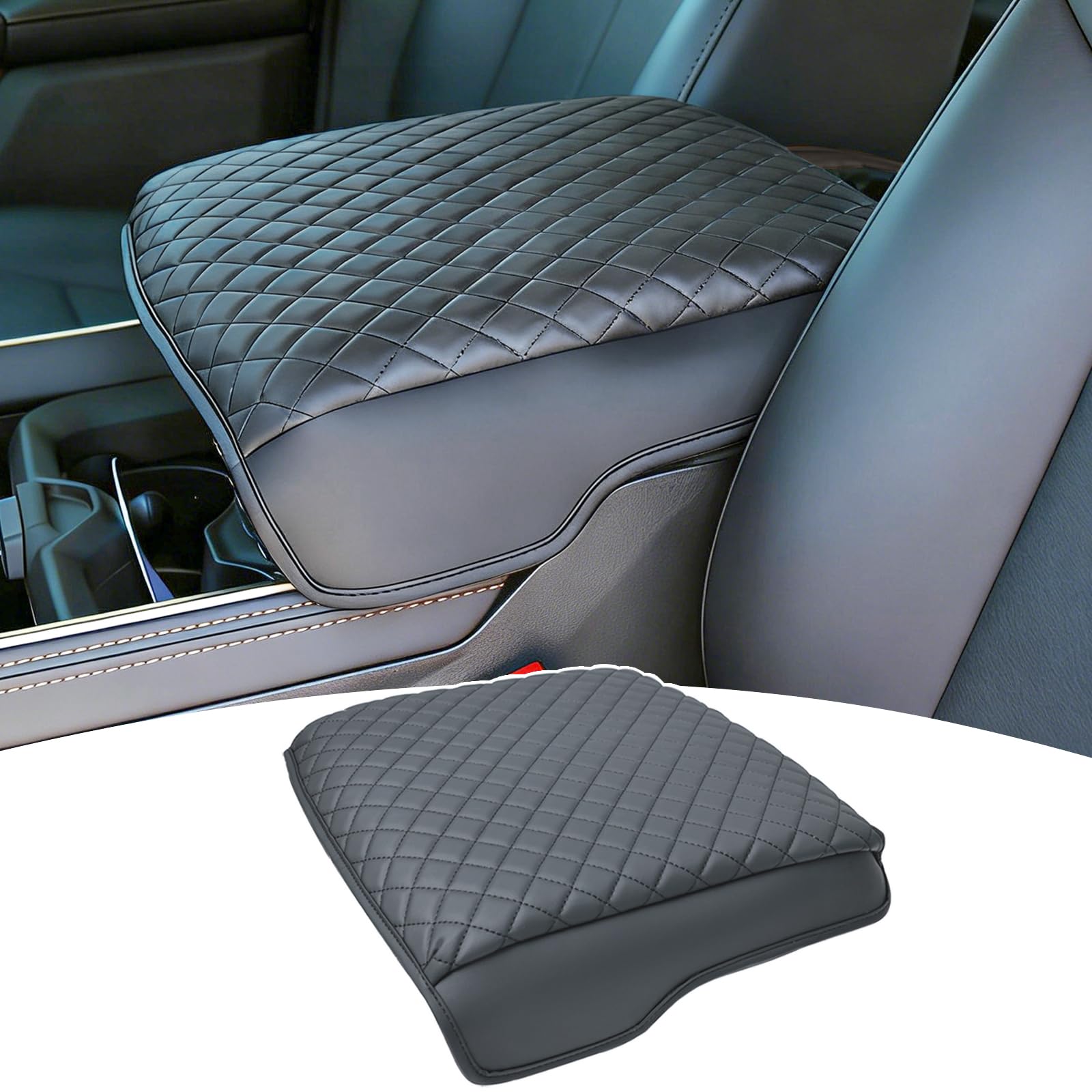 PIMCAR center console cover closeup shows premium leather texture and scratch resistance.