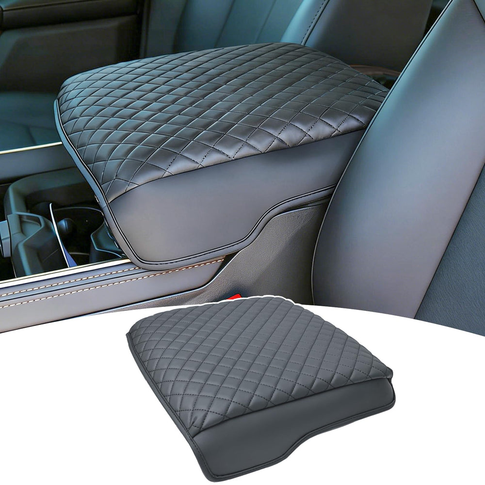 PIMCAR center console cover closeup shows premium leather texture and scratch resistance.