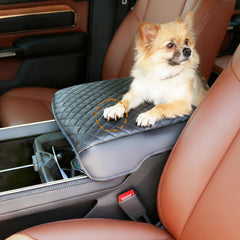 PIMCAR console cover on RAM bucket seat demonstrates seamless fit.
