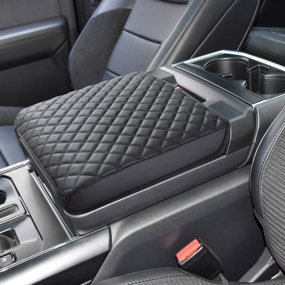 PIMCAR center console cover in work surface close-up protecting the F-150 surface from scratches