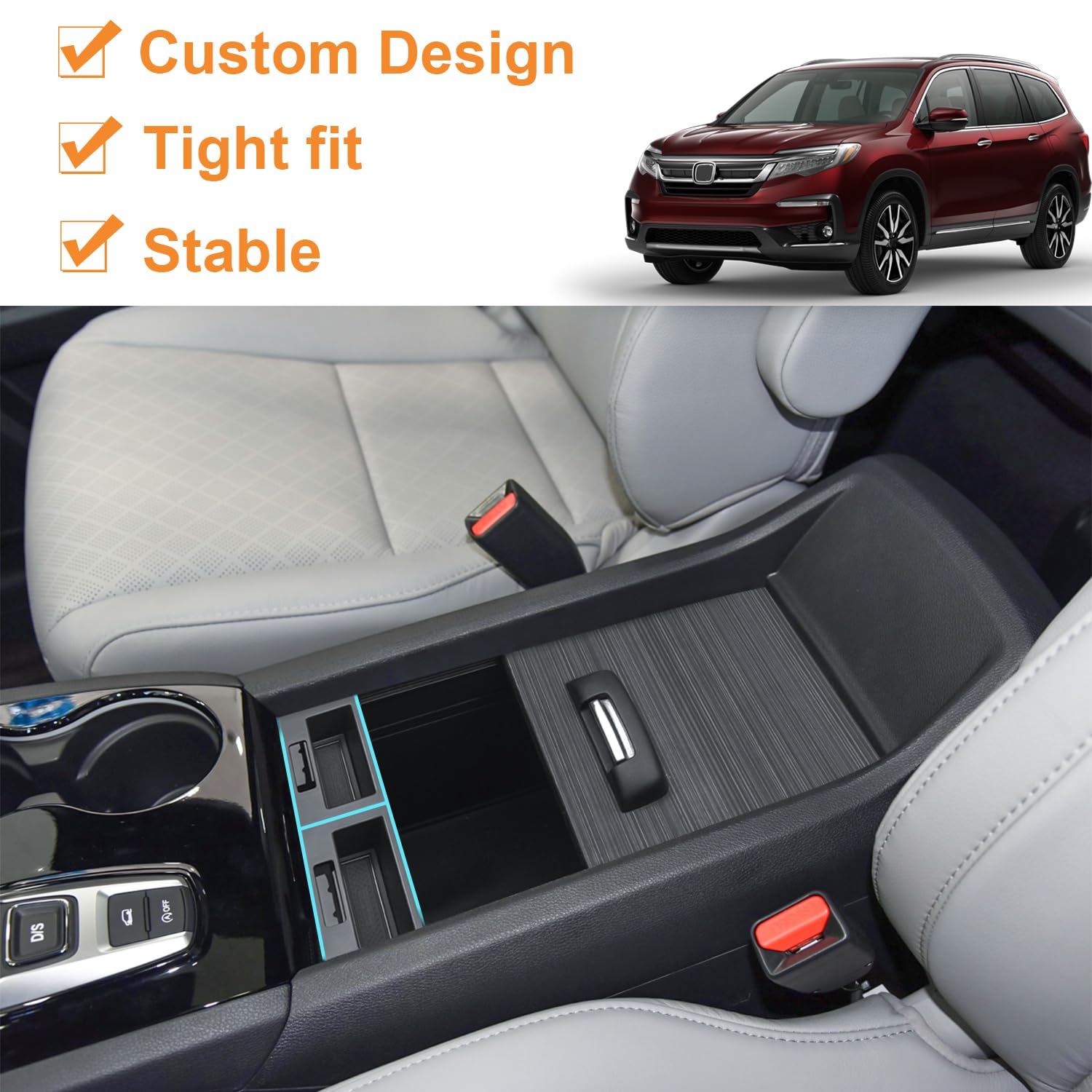 PIMCAR center console insert blends with vehicle interior.