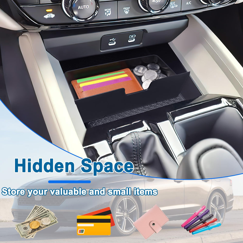 PIMCAR tray shows anti-slip mat keeping items secure during driving.