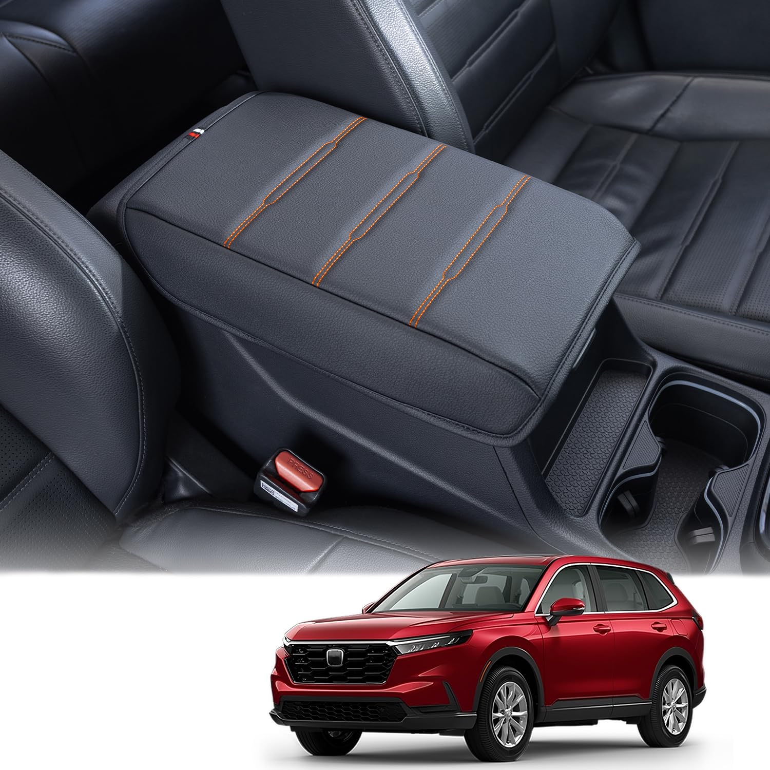 PIMCAR CR-V console cover close-up leather texture for premium feel.