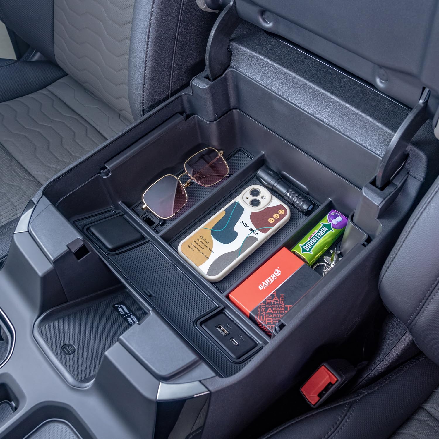 PIMCAR center console organizer main compartment for organized essentials.