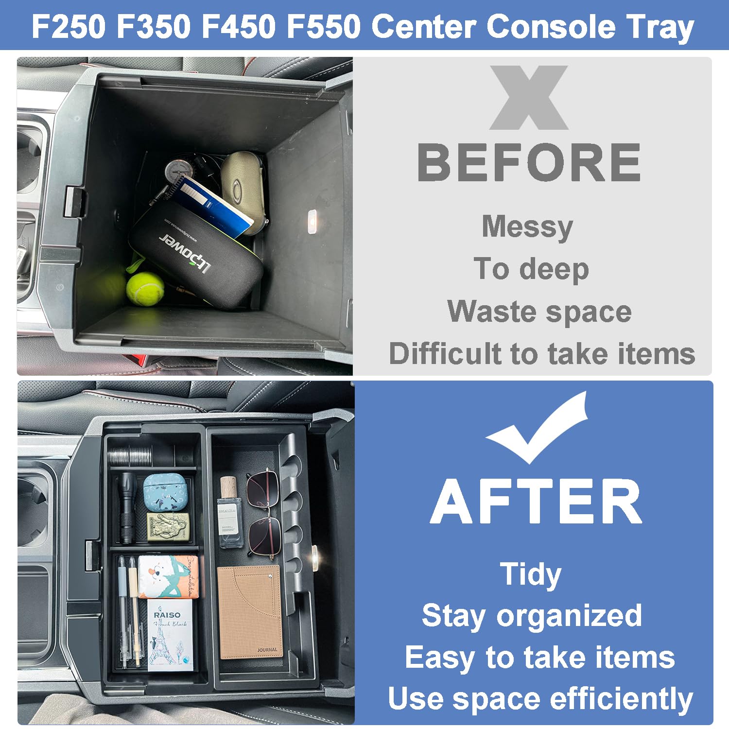PIMCAR non-slip pads detail ensuring tray stays steady in the center console.