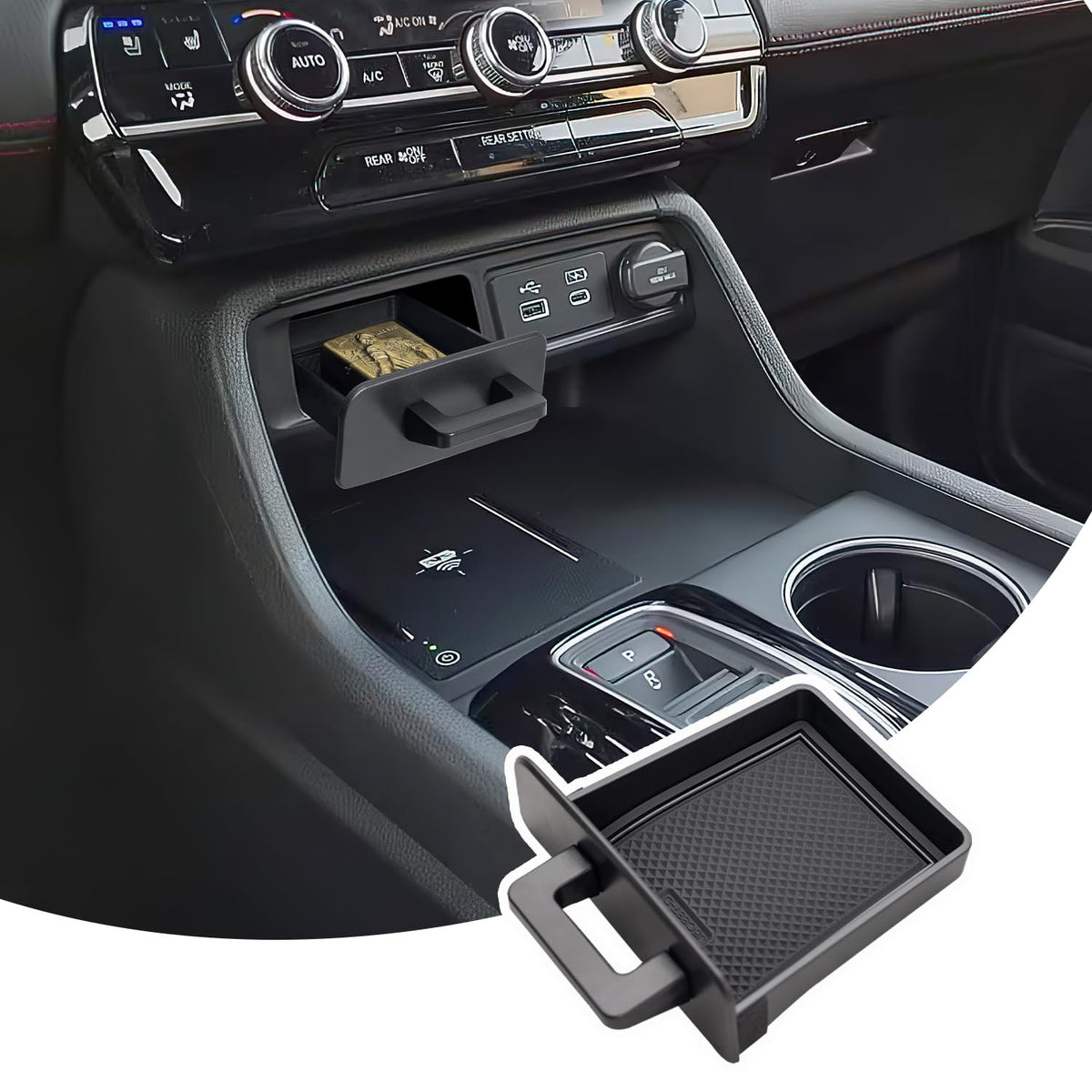 PIMCAR storage drawer for Pilot tray keeps lighters and keys organized in the center console.