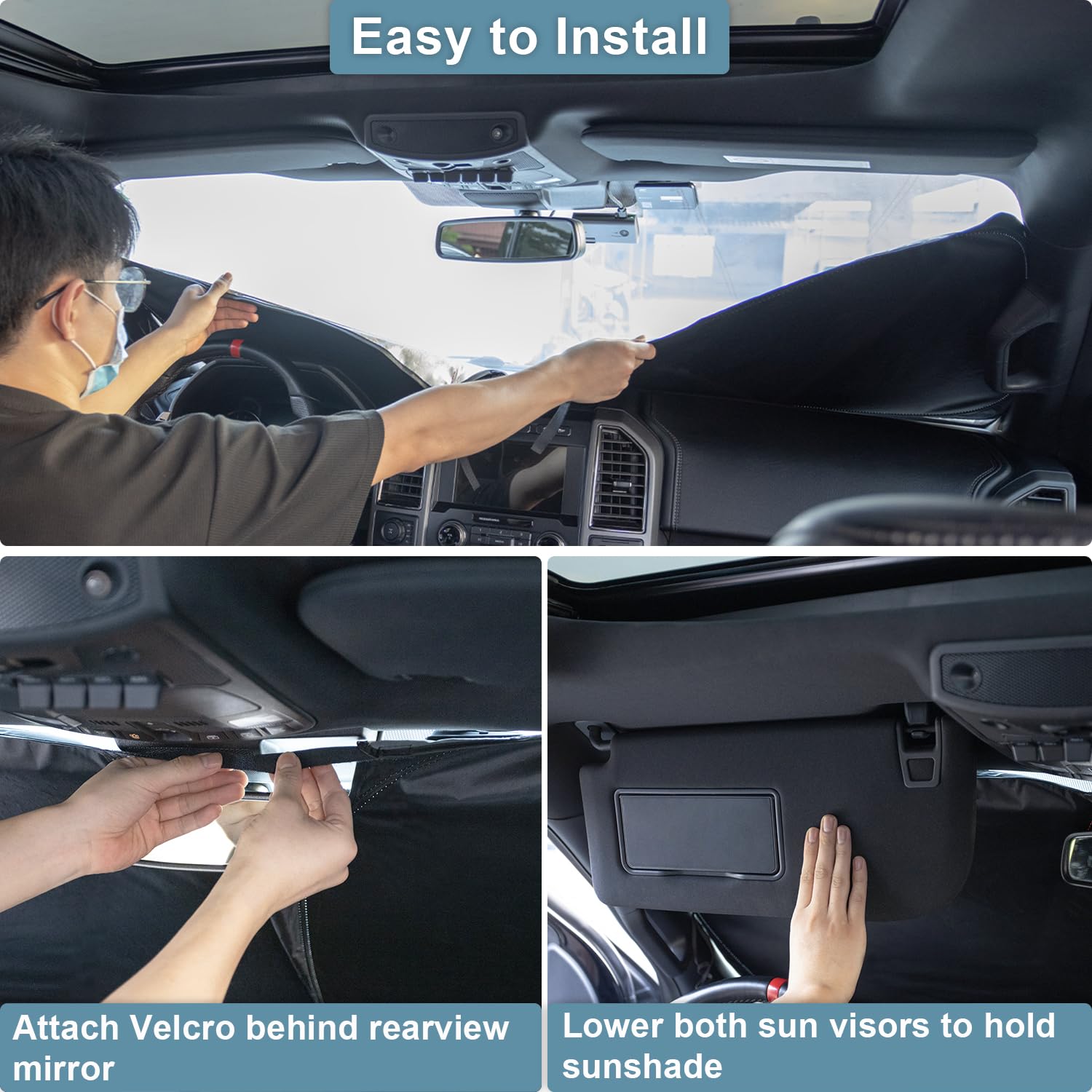 PIMCAR sun shade reduces heat inside RAM 1500 cabin after parking