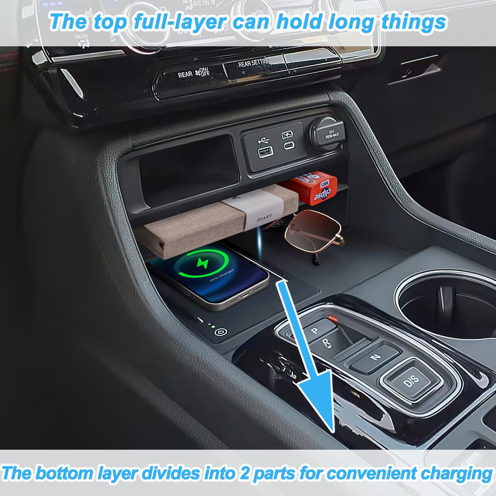 PIMCAR center console organizer ABS matte finish with non-slip pads.
