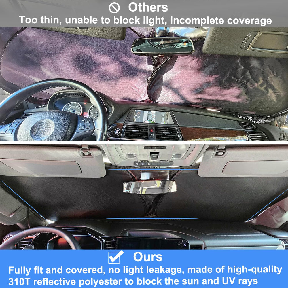 PIMCAR windshield shade for Chevy Silverado 2500HD/3500HD front view reduces interior heat.