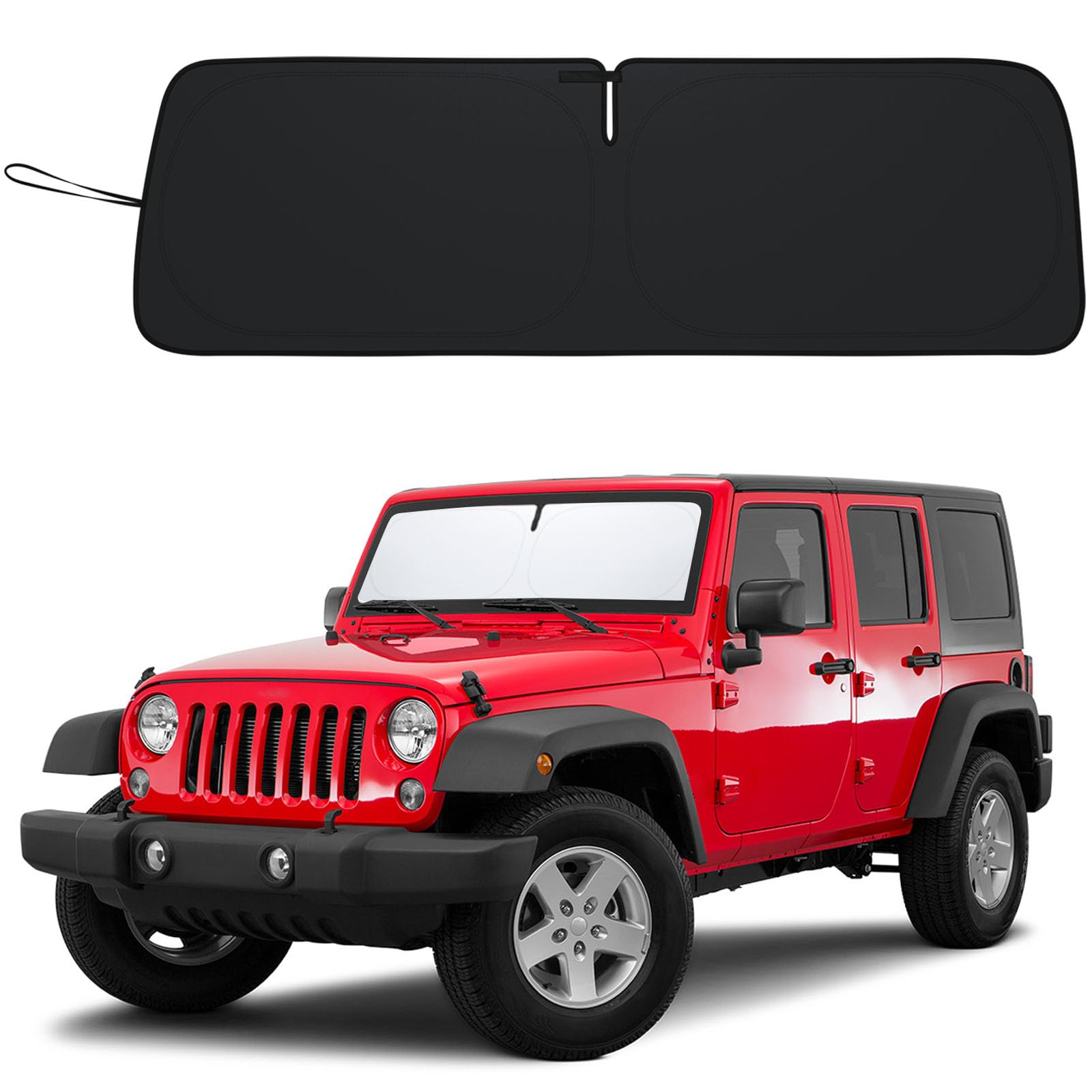 PIMCAR windshield shade for Jeep Wrangler JK fits perfectly, minimizing sun glare and fading.