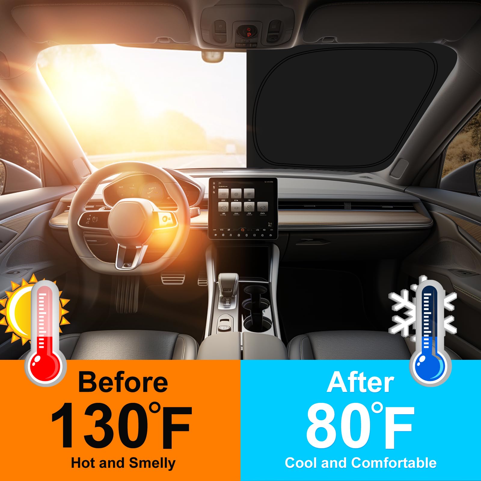 PinBaoLaLa windshield shade uses 240T polyester for durability against daily use.