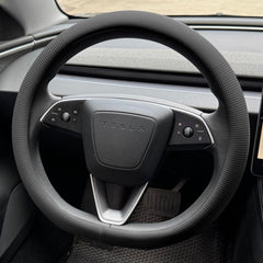 PINCTROT Nappa leather cover for Tesla Model Y flat-bottom 14 inch, improved grip.