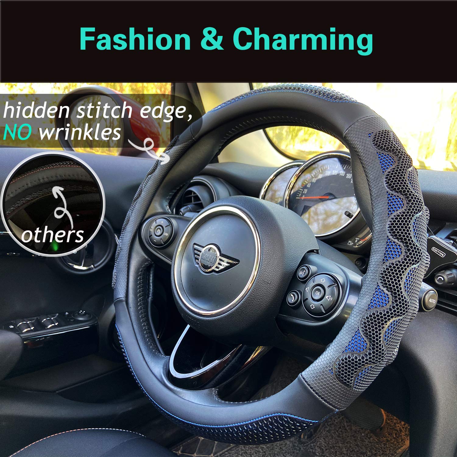 PINCTROT steering wheel cover emphasizes ergonomic grip for long drives.