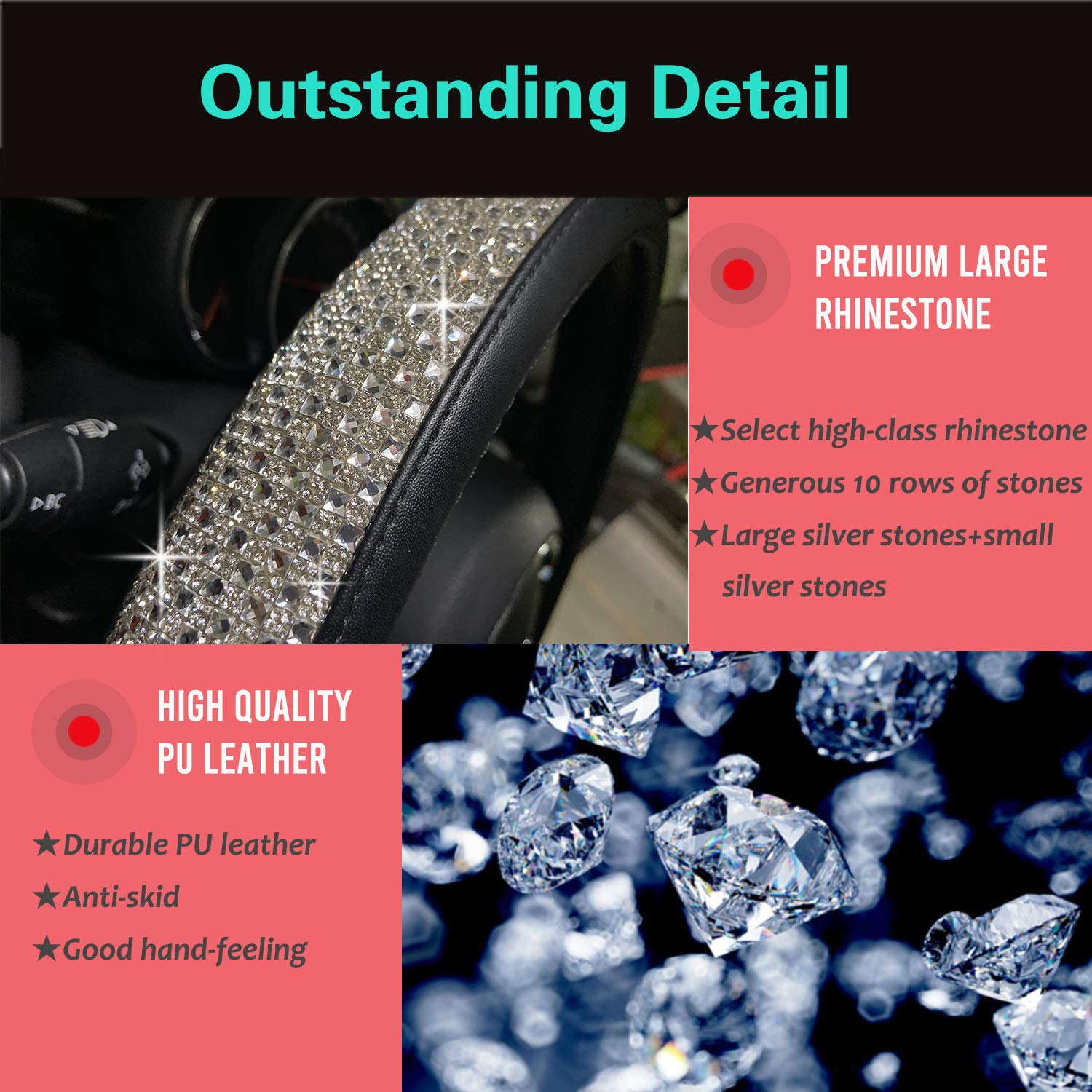 PINCTROT universal 15-inch fit covers most standard steering wheels securely.