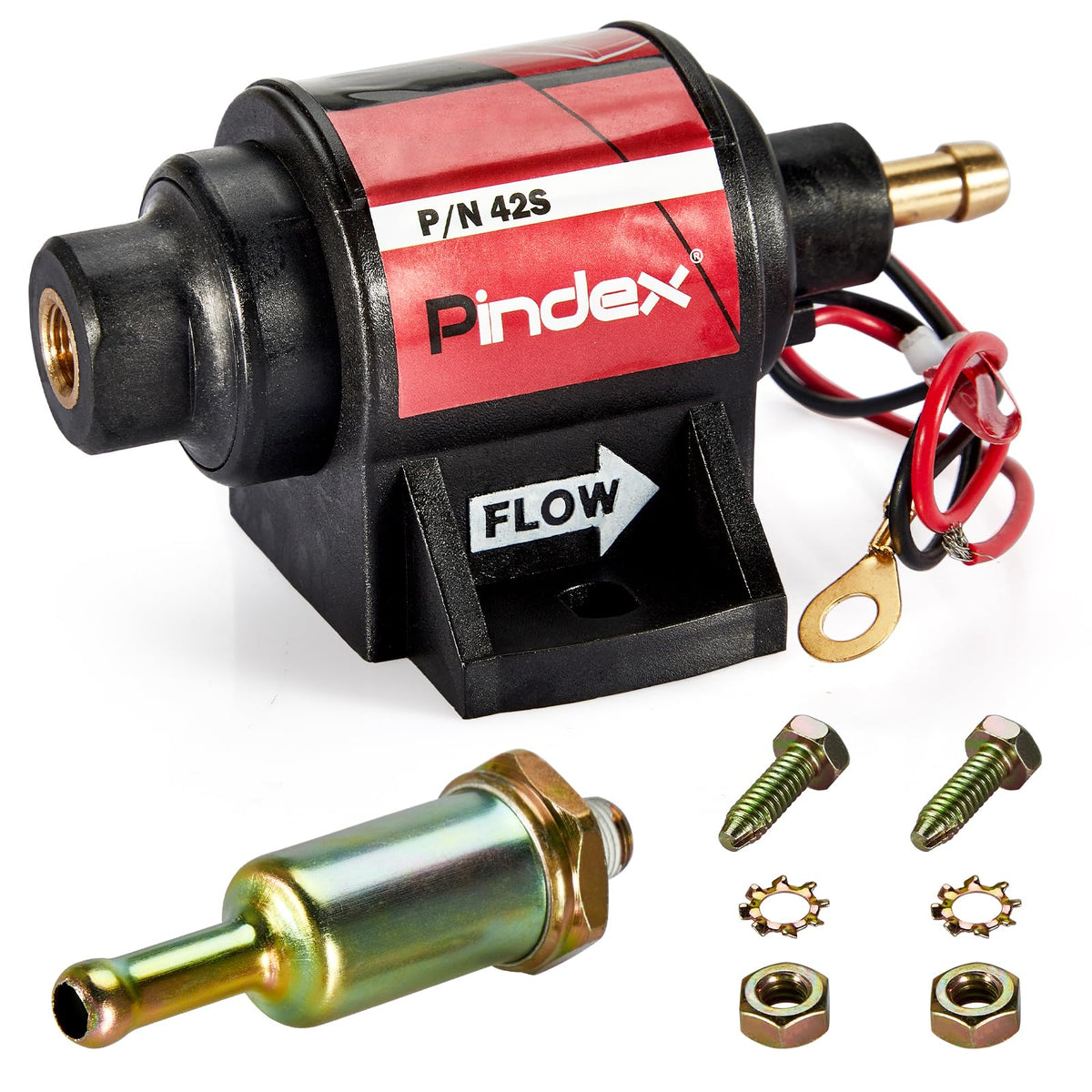 Pindex Universal 12V pump top view highlights compact design for easy installation.