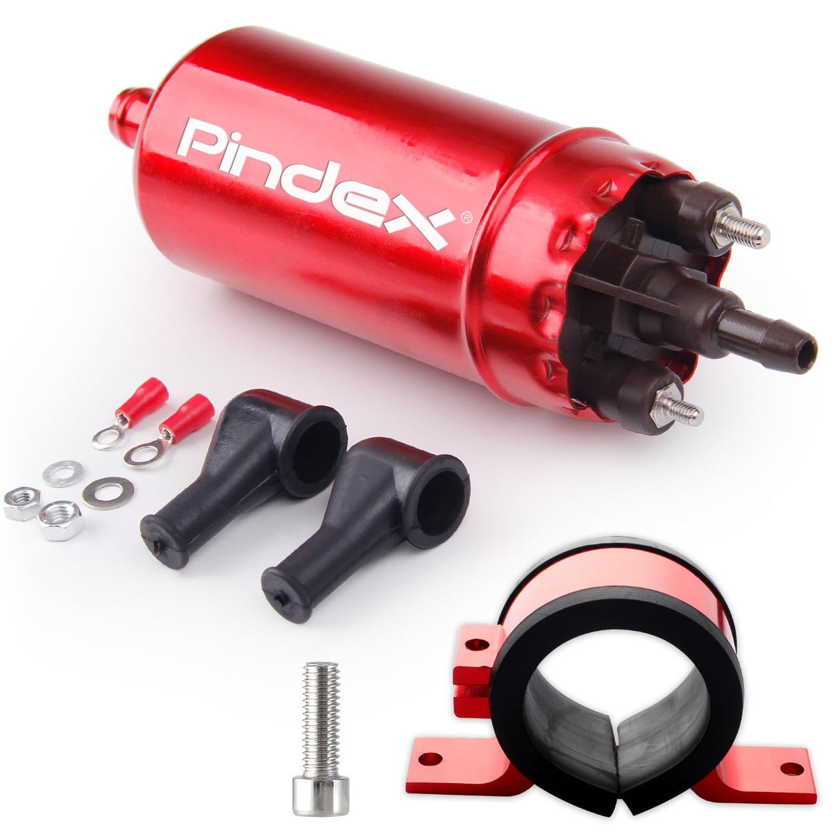 Pindex universal external in-line fuel pump red for high-flow delivery