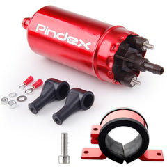 Pindex universal external in-line fuel pump red for high-flow delivery