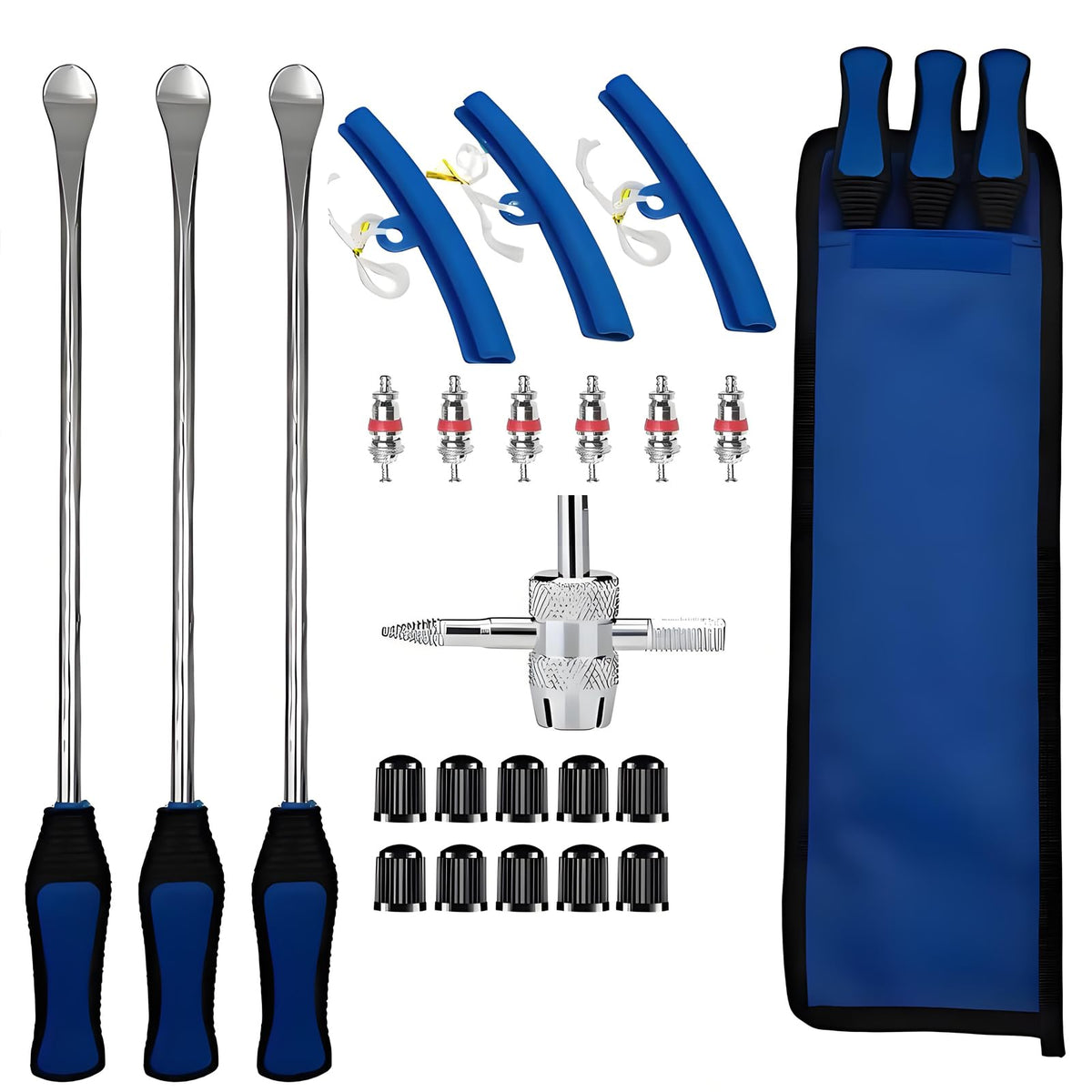 PINKJOY 15-inch tire spoon kit with rim protectors for safer rim handling.