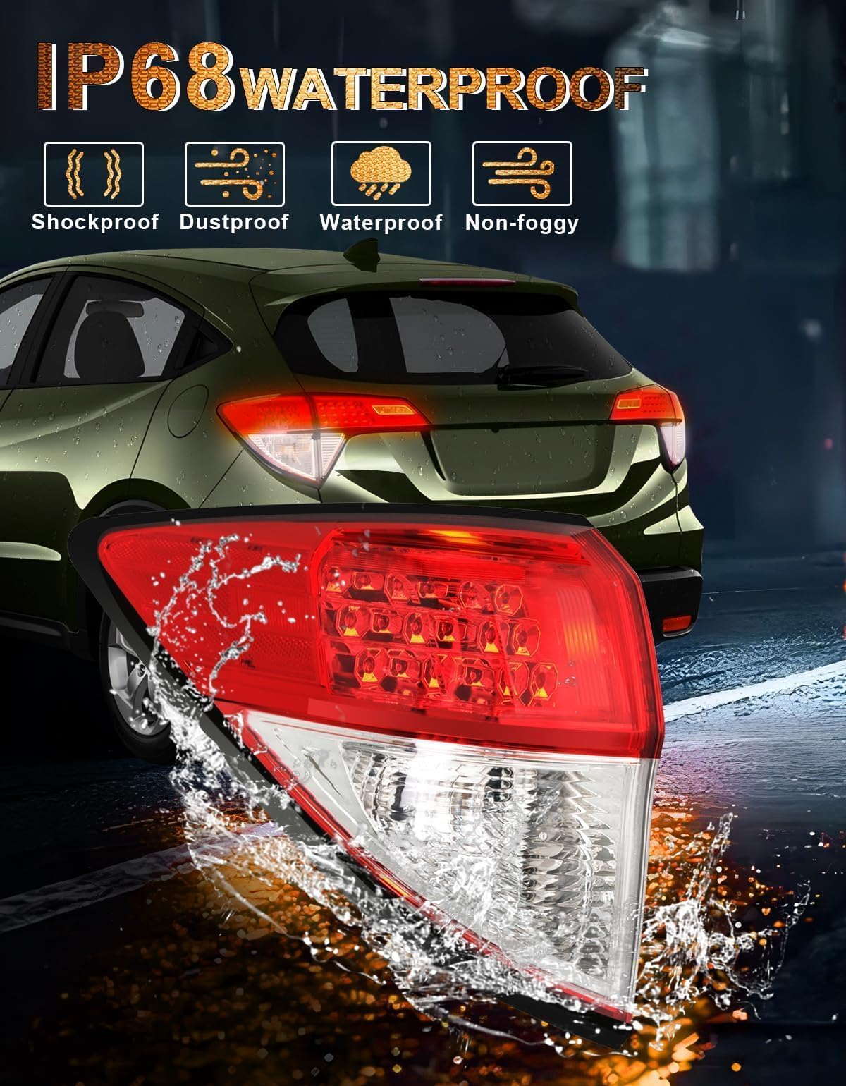 Pinkomoto driver side tail light HR-V left rear-angle close-up showing durable lens