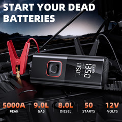 PIRAIL Jump Starter digital display shows measurement units clearly.